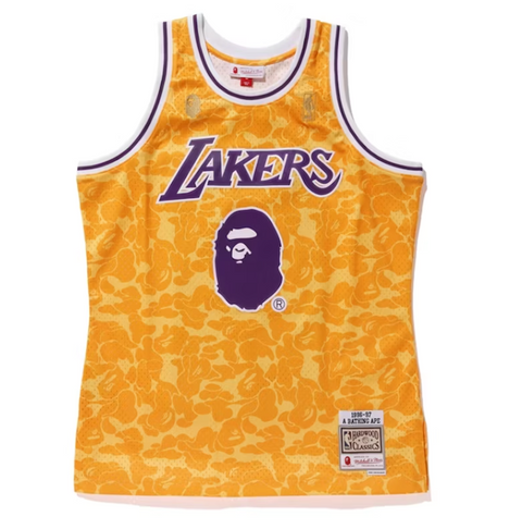 BAPE x Mitchell & Ness Lakers ABC Basketball Swingman Jersey Yellow