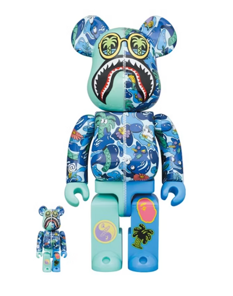 Bearbrick x Steven Harrington x BAPE Shark 100% & 400% Set Blue Camo