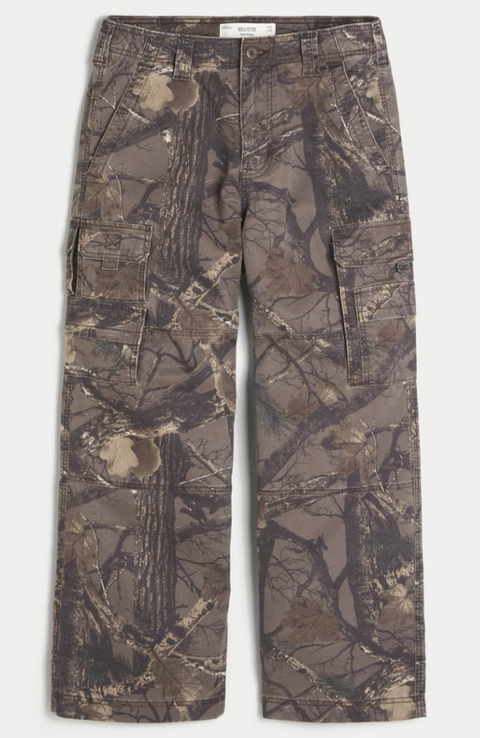 Hollister Super Baggy Camo Cargo Pants Dark Brown