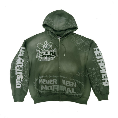 RETROVERT DESTROYER ZIP-UP HOODIE GREEN