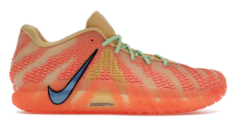 Orange and beige sneaker with Nike logo on a white background