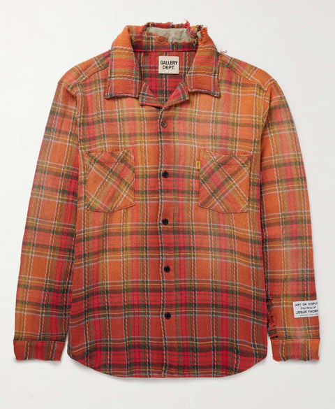 GALLERY DEPT. Marley Logo-Appliquéd Distressed Checked Cotton-Flannel Shirt