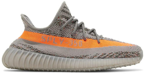 Gray and orange Yeezy sneaker with 'SPLY-350' branding on a white background