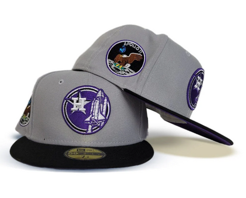 Gray Houston Astros Black Visor Purple Bottom Apollo 11 Side Patch New Era 59Fifty Fitted