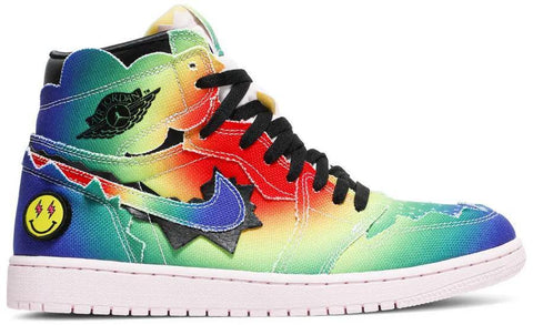 Colorful sneaker with a rainbow pattern on a white background