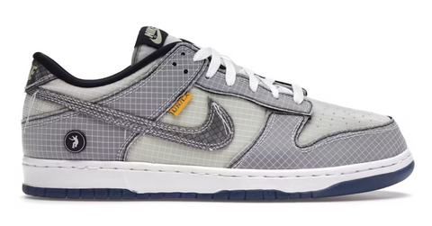 Gray and white sneaker with grid pattern on a white background