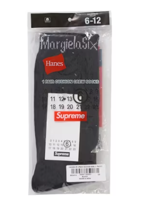 Supreme MM6 Maison Margiela Hanes Crew Socks (1 Pack) Black