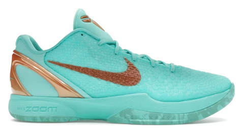Teal basketball shoe with brown accents on a white background